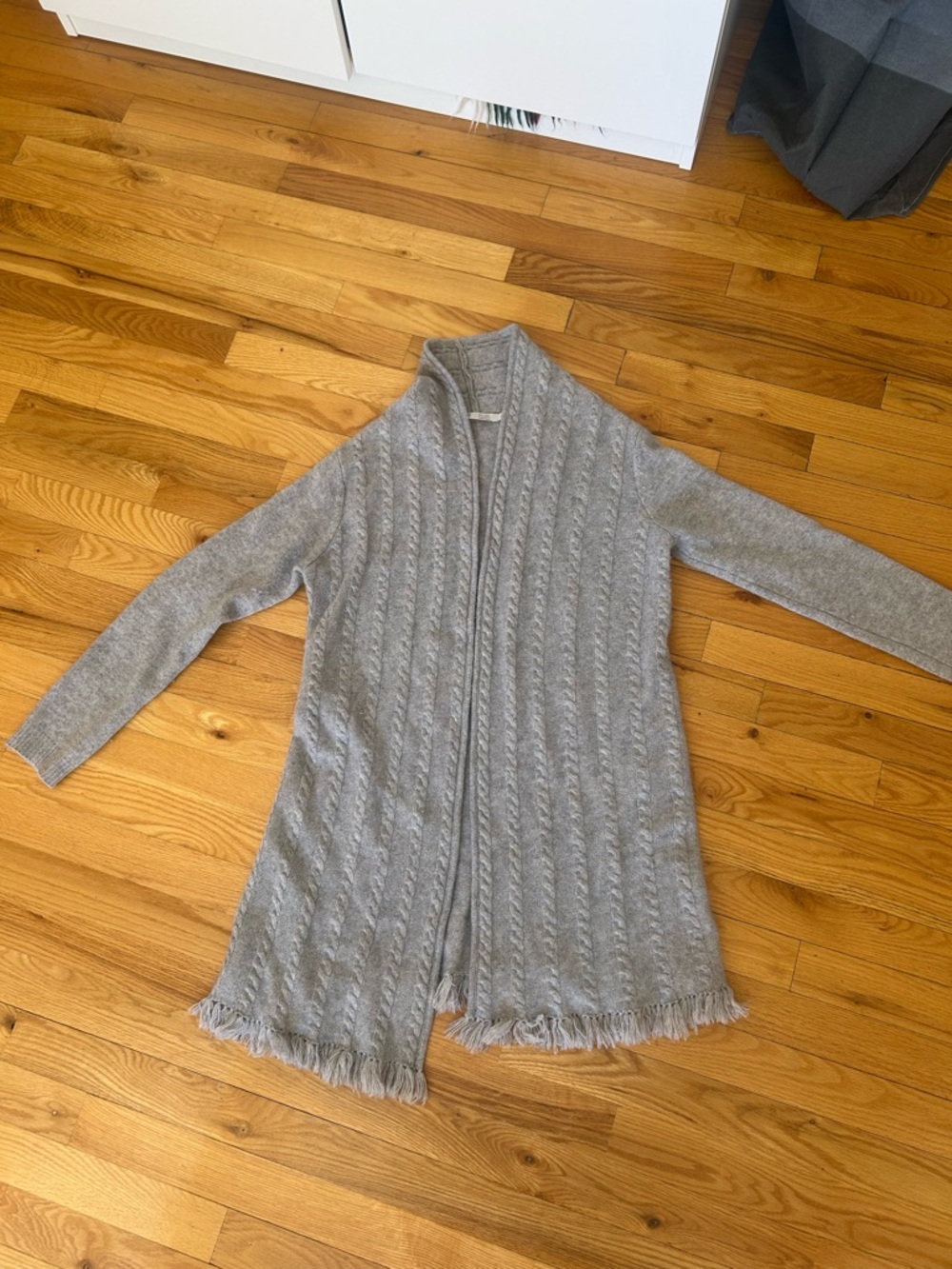 Raffi Cozy Cashmere Gray Open-Front Cable Knit Sweater Cardigan